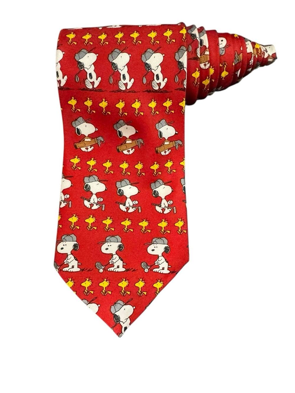 Peanuts By Balancine Snoopy Woodstock Golf Golfing Sports Cartoon Necktie